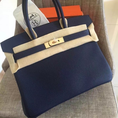 Hermes Sapphire Clemence Birkin 30cm Handmade Bag