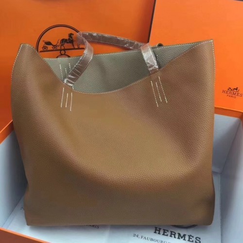 Hermes Double Sens 45cm Tote In Brown/Etoupe Leather