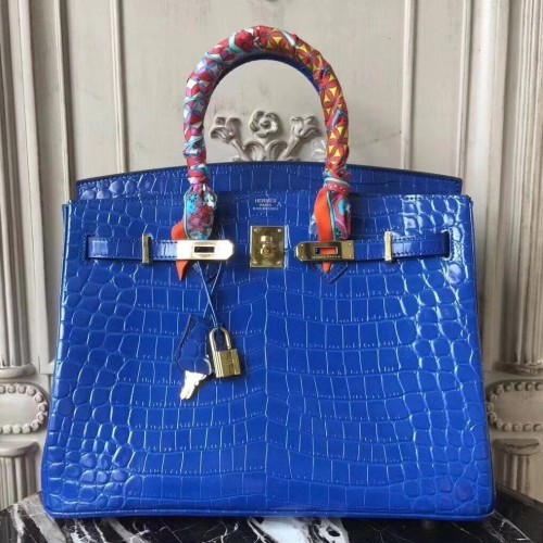 Hermes Birkin 30cm 35cm Bag In Blue Electric Crocodile Leather