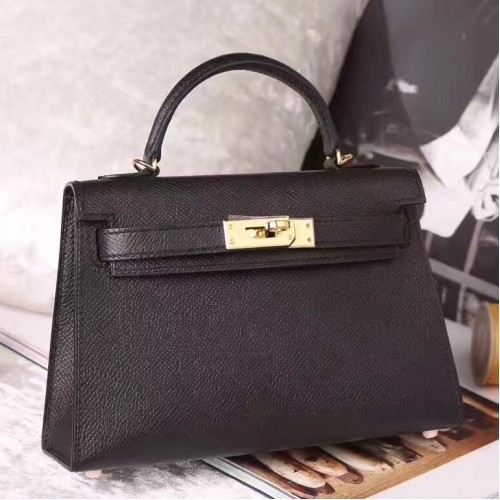 Hermes Black Epsom Kelly Mini II 20cm Handmade Bag