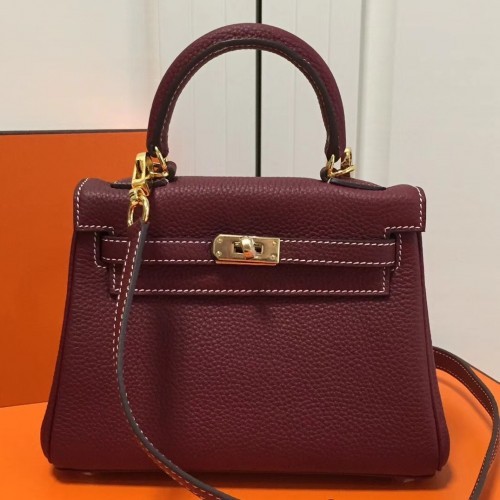 Hermes Bordeaux Clemence Kelly 20cm GHW Bag