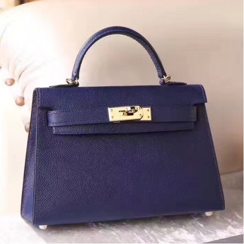 Hermes Sapphire Epsom Kelly Mini II 20cm Handmade Bag
