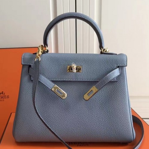 Hermes Blue Lin Clemence Kelly 25cm GHW Bag