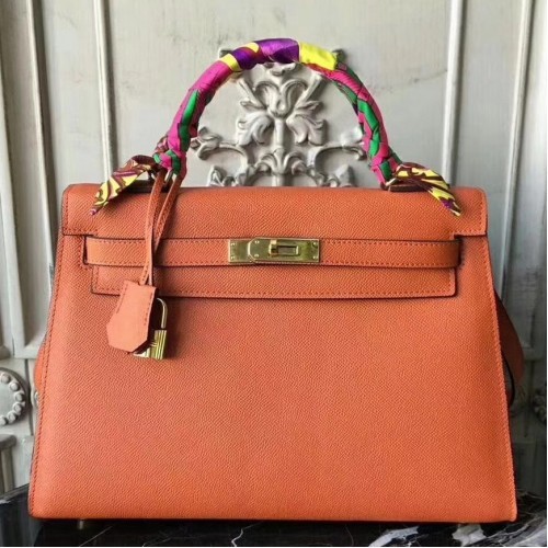 Hermes Orange Epsom Kelly 32cm Sellier Bag