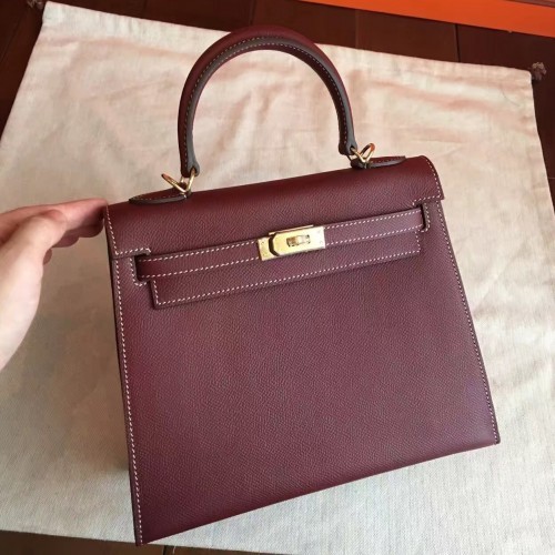 Hermes Bordeaux Epsom Kelly 25cm Sellier Handmade Bag