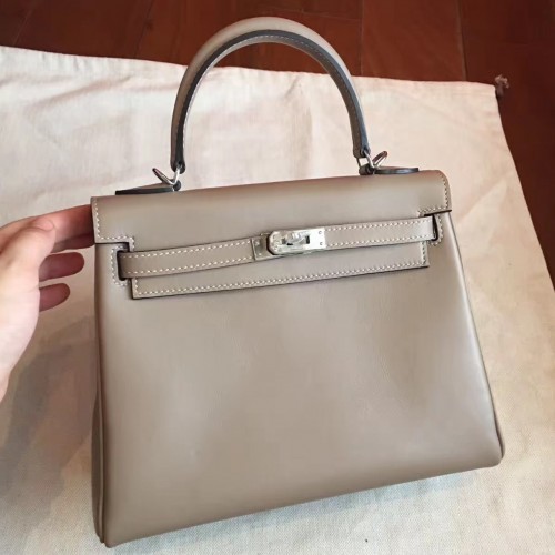 Hermes Grey Swift Kelly 25cm Retourne Handmade Bag