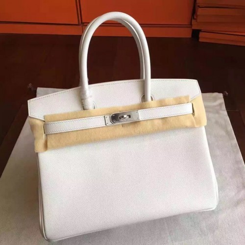 Hermes White Epsom Birkin 30cm Handmade Bag