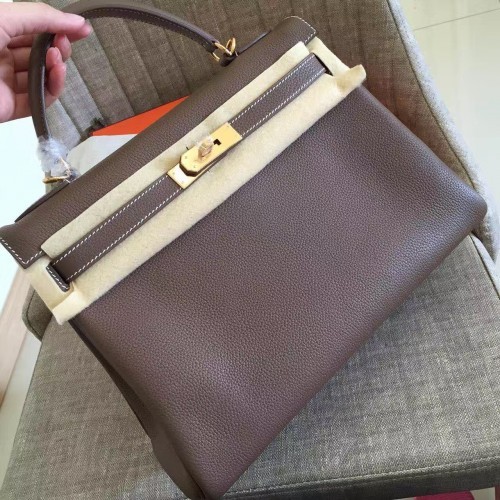 Hermes Etoupe Clemence Kelly Retourne 32cm Handmade Bag