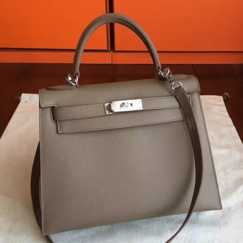 Hermes Etoupe Epsom Kelly 32cm Sellier Handmade Bag
