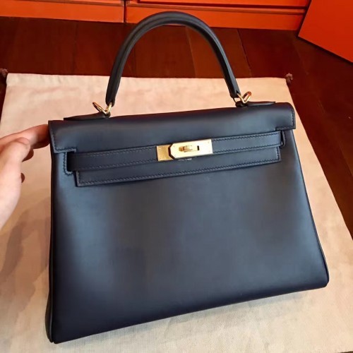 Hermes Black Swift Kelly Retourne 32cm Handmade Bag