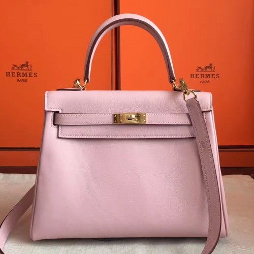 Hermes Rose Dragee Swift Kelly Retourne 28cm Handmade Bag