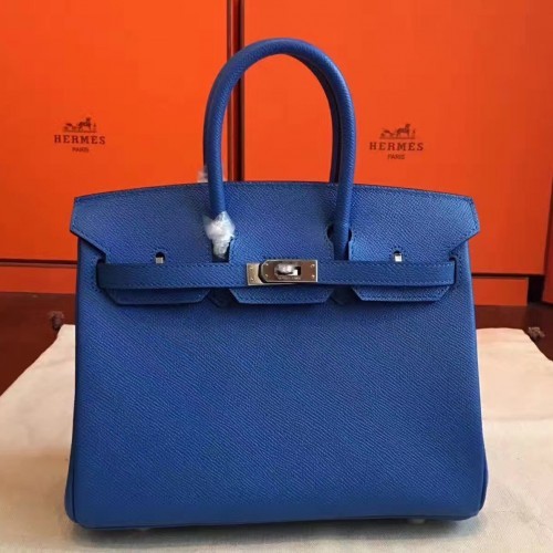 Hermes Blue Epsom Birkin 25cm Handmade Bag