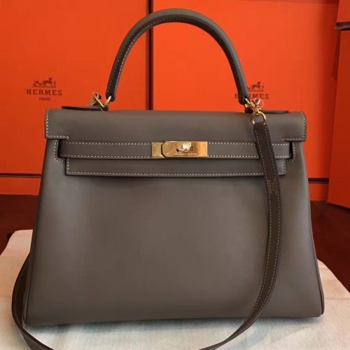 Hermes Etoupe Swift Kelly Retourne 32cm Handmade Bag