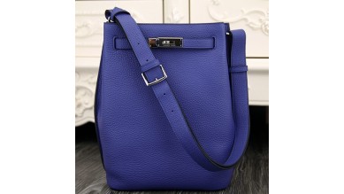 Hermes So Kelly 22cm Bag In Blue Leather