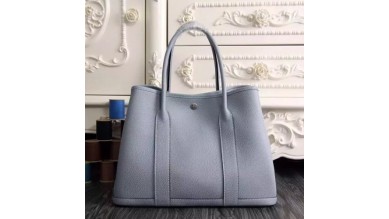 Hermes Small Garden Party 30cm Tote In Lin Blue Leather