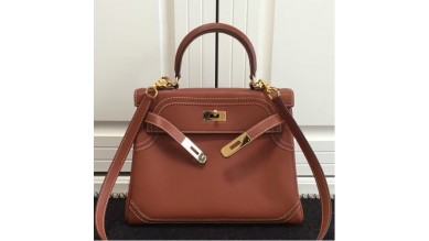 Hermes Kelly Ghillies 28cm In Brown Swift Leather