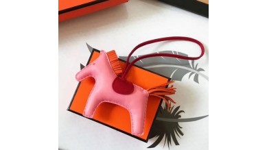 Hermes Rodeo Horse Bag Charm In Pink/Red/Orange Leather