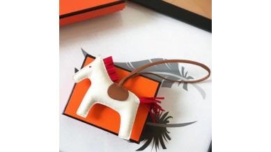 Hermes Rodeo Horse Bag Charm In White/Camarel/Red Leather