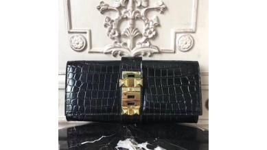 Hermes Medor Clutch Bag In Black Crocodile Leather