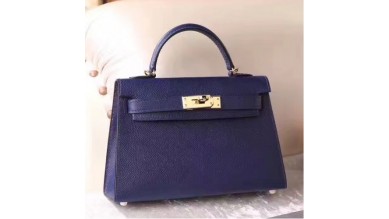 Hermes Sapphire Epsom Kelly Mini II 20cm Handmade Bag