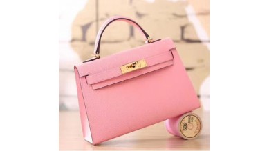 Hermes Pink Epsom Kelly Mini II 20cm Handmade Bag