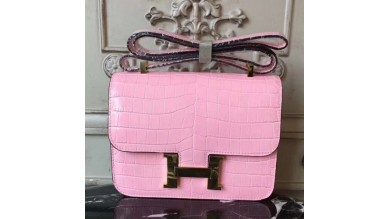 Hermes Pink Constance MM 24cm Crocodile Bag