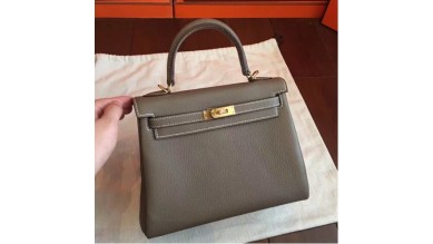 Hermes Etoupe Clemence Kelly 25cm Retourne Handmade Bag