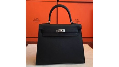 Hermes Black Epsom Kelly 25cm Sellier Handmade Bag