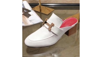 Hermes Paradis Mule In White Calfskin Leather