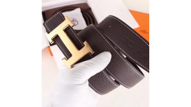 Hermes H Belt Buckle &amp; Chocolate Clemence 32 MM Strap