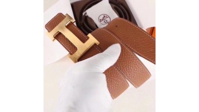 Hermes H Belt Buckle &amp; Brown Clemence 32 MM Strap