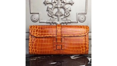 Hermes Jige Elan 29 Clutch In Orange Crocodile Leather