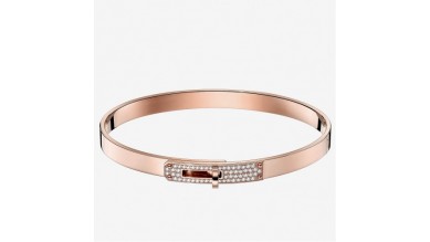 Hermes Rose Gold Small Kelly Bracelet With Diamonds