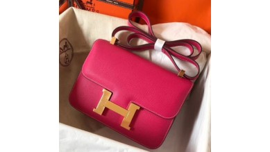 Hermes Epsom Constance 24cm Rose Red Handmade Bag