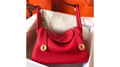 Hermes Red Lindy 26cm Clemence Handmade Bag