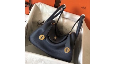 Hermes Dark Blue Lindy 30cm Clemence Handmade Bag