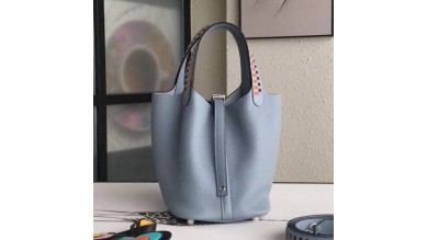 Hermes Blue Lin Picotin Lock 18cm Bag With Braided Handles