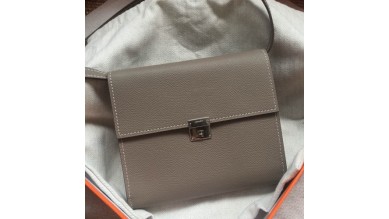 Hermes Grey Clic 16 Wallet With Strap