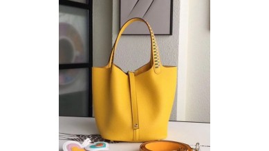 Hermes Yellow Picotin Lock 22cm Braided Handles Bag