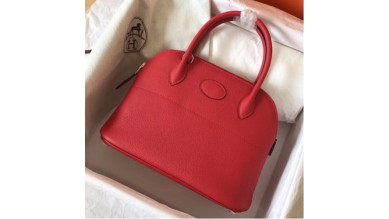 Hermes Red Clemence Bolide 27cm Handmade Bag