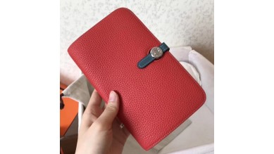 Hermes Bicolor Dogon Duo Wallet In Red/Jean Leather