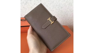 Hermes Taupe Clemence Bearn Gusset Wallet
