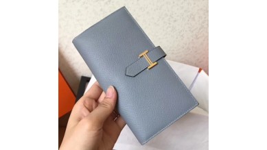 Hermes Blue Lin Epsom Bearn Gusset Wallet
