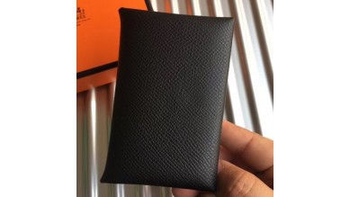 Hermes Black Epsom Calvi Card Holder