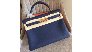 Hermes Sapphire Clemence Kelly Retourne 32cm Handmade Bag