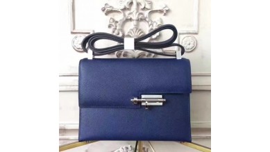 Hermes Sapphire Epsom Verrou Shoulder Handmade Bag