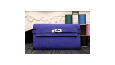 Hermes Kelly Longue Wallet In Electric Blue Clemence Leather