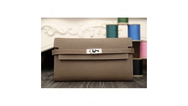 Hermes Kelly Longue Wallet In Etoupe Clemence Leather