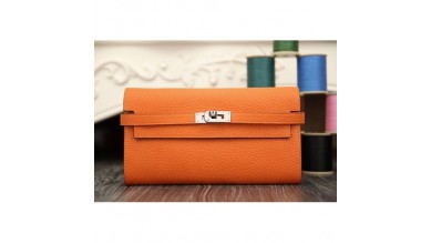 Hermes Kelly Longue Wallet In Orange Clemence Leather