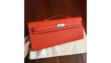 Hermes Orange Epsom Kelly Cut Clutch Handmade Bag